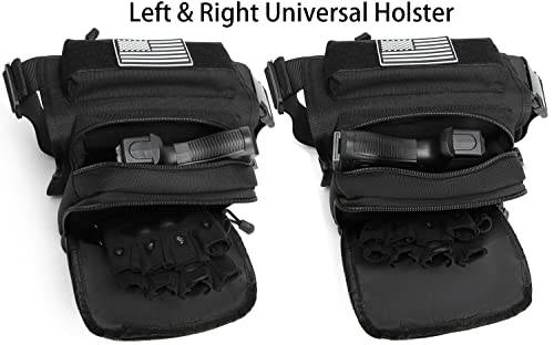 Motorcycle Tactical Drop Leg Thigh Bag with Holster Handgun Firearm Pistol Bag for Men Hunting Shooting Range Additional 3 Magazine Storage Slots - color: Black