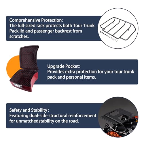 Advanblack US Stock Black Cherry King Tour Trunk Pack, Black Mount Bracket, Top Luggage Rack, Red Trunk Pak Liners Fit for 09-Later Harley Touring, Road Glide, Street Glide Special, Electra Glide - color: Black Cherry