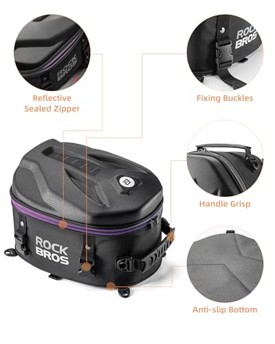 ROCKBROS Motorcycle Tail Bag - Waterproof Rear Seat Bag with Hard Shell Design - 12.5L Large Motorcycle Backpack