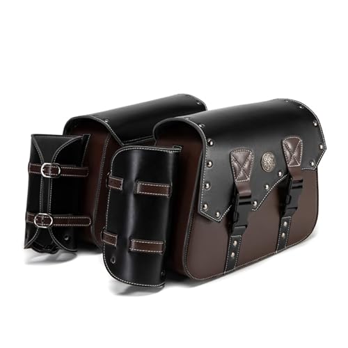 Motorcycle Saddlebags Large Capacity Side Saddle Bags Waterproof Tool Bag with Cup Holder Punk Vintage Universal Motorcycle Luggage Bag Tail Bag 2Pcs (FBG327BK) - color: FBG327BK