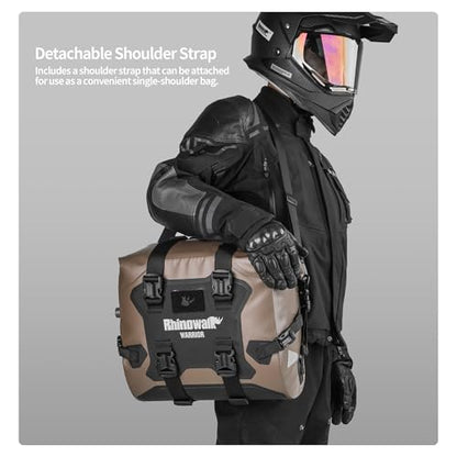 Rhinowalk Waterproof Motorcycle Saddle Bag, Roll-Top Side Pannier with Magnetic Closure, Approx. 24L–42L Expandable Capacity Rear Rack Luggage（Brown, 2pc） - color: Brown 24L, 2pc, size: 48L