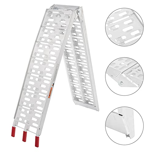 1Pc 7.5FT Aluminum Folding Loading Ramp, Pickup Trucks Bed Trailers Ramps for Load Dirt Bike UTV ATV Lawn Mowers Cargo 90" Lx11 W, 750 lbs Capacity