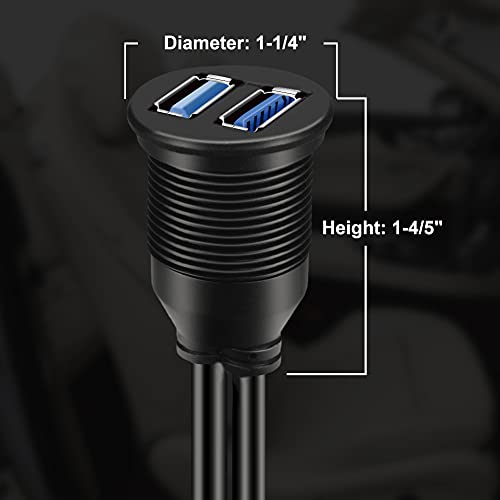 2 Ports Dual USB 3.0 Male to USB 3.0 Female AUX Flush Mount Car Mount Extension Cable for Car Truck Boat Motorcycle Dashboard Panel 1ft - size: 1pcs 1ft