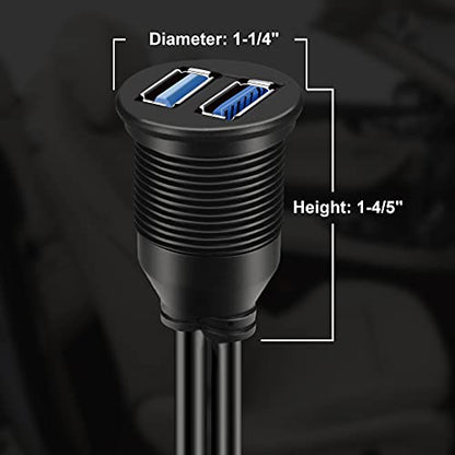 2 Ports Dual USB 3.0 Male to USB 3.0 Female AUX Flush Mount Car Mount Extension Cable for Car Truck Boat Motorcycle Dashboard Panel 1ft - size: 1pcs 1ft