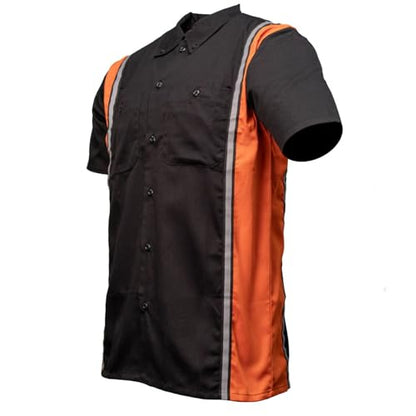 MILWAUKEE MOTORCYCLE CLOTHING CO. Men’s Blk/Orange Mechanic Work Shirt – w/Reflective Strip, Rider‑Built MDM11610 - size: Small