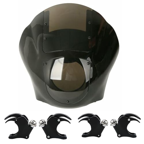 Windshield Fairing For Harley, SLMOTO Quarter Head Fairings Windshield w/49mm Fork Clamp Fit for Harley Sportster XL1200X 16-21 Dyna Low Rider Street Bob Wide Glide Fat Bob 2006-2016 V-Rod 02-10 Black - color: Smoke Windshield + Black 49mm Clamps