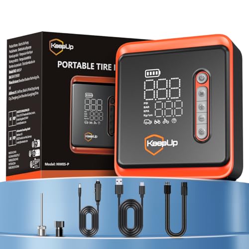 Tire Inflator Portable Air Compressor -Upgraded Air Pump for Car Tires with Tire Pressure Gauge (Max 150 PSI), Auto Shut-Off Tire Pump with LED Light for Car Motor Bike Ball - color: Matte Black & Light Orange