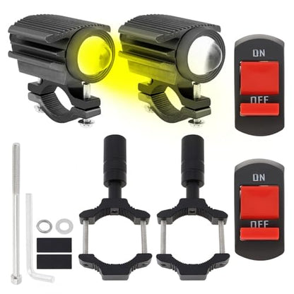 Windance 2PCS Motorcycle LED Headlight,4 Modes Hi/Lo Beam Yellow White 6500K waterproof Aux Spotlight for Tractor Truck/ATV UTV SUV/Boat 9V-85V (Black2pcs+Bracket) - style: Black2pcs+Bracket
