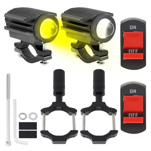Windance 2PCS Motorcycle LED Headlight,4 Modes Hi/Lo Beam Yellow White 6500K waterproof Aux Spotlight for Tractor Truck/ATV UTV SUV/Boat 9V-85V (Black2pcs+Bracket) - style: Black2pcs+Bracket