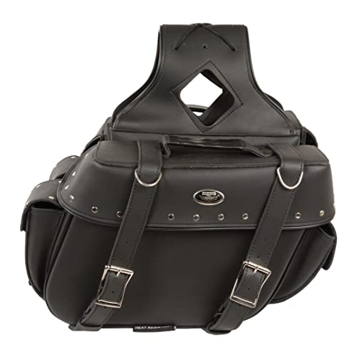 Milwaukee Leather Black Large Zip-Off PVC Throw Over Riveted or Plain Large Motorcycle Saddle Bag (SH574ZB) - style: Sh574zb