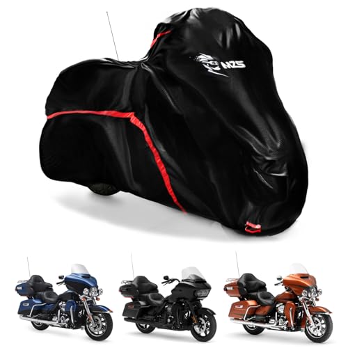 MZS Motorcycle Passenger Foot Pegs, 360° Roating Touring Floorboards + Motorcycle Cover Waterproof Outdoor Storage, 420D All Season Weather Compatible with Dyna Electra Road Street Glide Road King