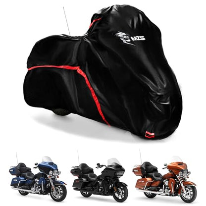 MZS Motorcycle Passenger Foot Pegs, 360° Roating Touring Floorboards + Motorcycle Cover Waterproof Outdoor Storage, 420D All Season Weather Compatible with Dyna Electra Road Street Glide Road King