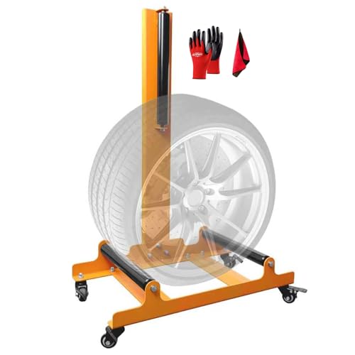 Rolling Wheel Detailing Stand – Heavy-Duty Tire Cleaning and Polishing Roller with 3-Way Rotating Rollers for Ceramic Coating, Tire Shine, Car Wheel Wash – Garage Accessory for Auto Detailers - color: Yellow