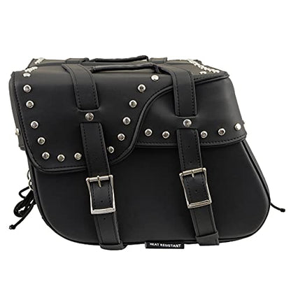 Milwaukee Leather Studded Throw-Over Motorcycle Saddlebags – Synthetic Leather – Universal Fit – Zip-Off - Large - color: SH645ZB-BLACK, size: Large
