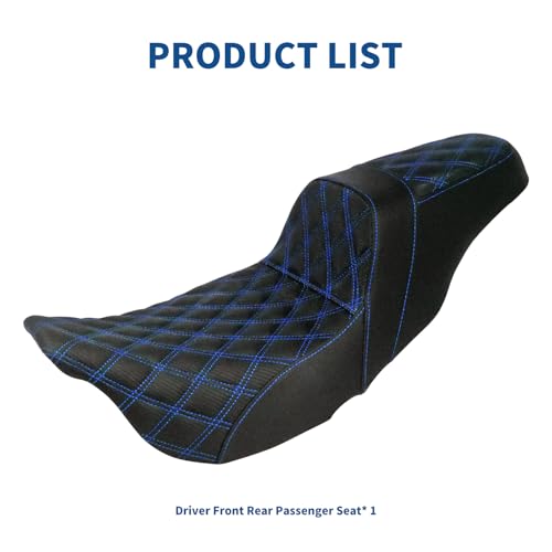 One-Piece Driver Passenger Seat Motorcycle 2-up Seat Fit for Harley Touring Electra Glide Road King Road Glide Street Glide 2009-2023 (Blue Stitching) - color: Blue Stitching Without Backrest