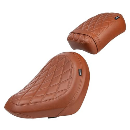 Motorcycle Rider & Passenger Comfort Seat Fit for Rebel 1100 CMX1100 2021 2022 2023 2024 2025 2026, Front Rear Solo Saddle Back Cushion Pillion Pad, Brown Embossing - color: Front & Rear - Brown-B