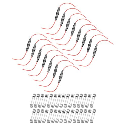 uxcell 15 Pcs 6x30mm Inline Screw Type Fuse Holder 20 Gauge AWG Red Wire with 30 Pcs 10A Fast Blow Glass Fuses - size: 20awg,6x30mm