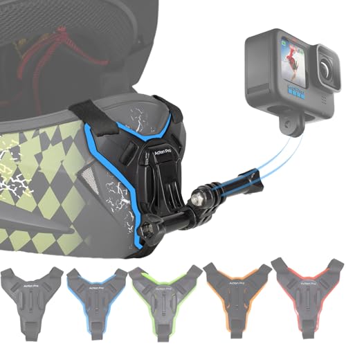Action Pro™ Motorcycle Helmet Chin Strap Mount Compatible with GoPro Hero 12, 11, 10, 9, 8, 7, (2018), 6, Hero Black, Insta 360, Session, Xiaomi Yi, SJCAM (Blue) - color: Blue 2.0