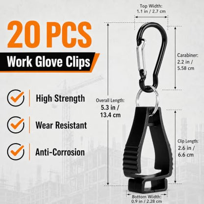 CYEAH 20 PCS Black Glove Holder Clips, Glove Clips for Work Glove Holders,Gloves Holder Clip Work Safety Clip Gloves Keeper for Worker Construction
