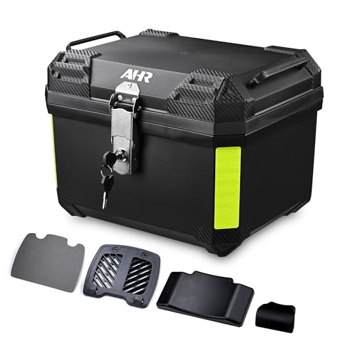 Yescom AHR 45L Universal Motorcycle Tour Tail Box Scooter Trunk Storage with Backrest Safety Lock - color: Black, size: 45L