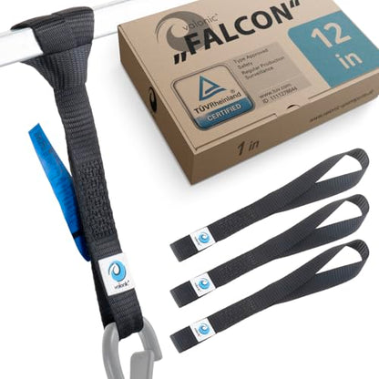 valonic Falcon - Soft Loop tie Down Straps - 4 Pack, 4400lbs, 1" x 12", Double Stitched, Black - for Motorcycle Handlebar - size: 1 ft