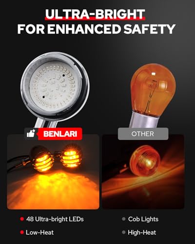Benlari Motorcycle 48 LED Turn Signals Bullet Lights Motorcycle Rear Turn Signal Blinkers Fit for Honda Yamaha R3 Suzuki Kawasaki Harley (Chrome(Amber+Red)) - color: Chrome(Amber+Red)