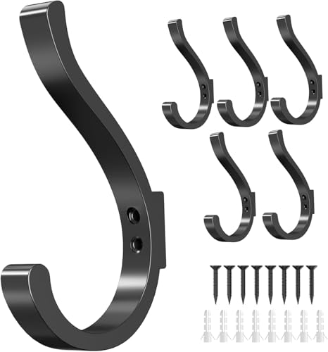 Wall Hooks for Hanging Coat/Backpack - 5.4'' Large 40LBS Heavy Duty Hanger Wall Mount Screw in, for Towel, Closet, Robe, Bag, Outdoor, Black 6 Pack - color: Black, size: 6 Pack