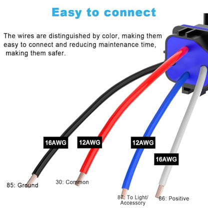 4Pin 12V 40/30 Amp Waterproof Relay Switch Harness Set - 12V DC 4-Pin SPDT Automotive Relays 14 AWG Hot Wires(3Pcs) - size: 3PCS