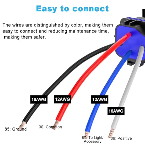 4Pin 12V 40/30 Amp Waterproof Relay Switch Harness Set - 12V DC 4-Pin SPDT Automotive Relays 14 AWG Hot Wires(1Pcs) - size: 1PCS