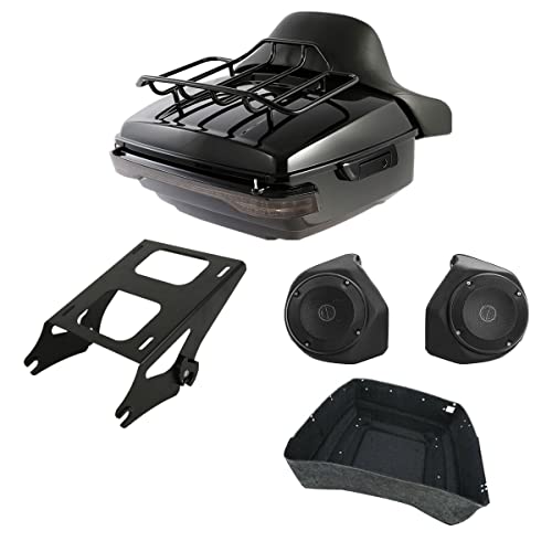Gloss Black King Tour Luggage Trunk Backrest Light Speakers Mount Rack Fit For 2014-2025 Harley Road King Road Glide Street Glide Electra Glide CVO - color: King Pack Trunk Set #5
