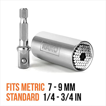 RAK Super Universal Socket Tool, 7-19mm Universal Socket Wrench Set, Gator Grip with Power Drill Adapter Set, Valentine's Day Gift, Ideal Cool Gadgets for Birthday Gifts for Men Dad Husband - style: Universal Socket