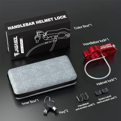 JAGASOL Motorcycle Lock Combo: Helmet & Brake Anti-Theft Handlebar Lock for Moped, Motorbike, Scooters, ATV, Dirt Bike, Street Bike - color: Red