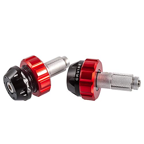 Throttle Lock Cruise Control Grip Ends Handlebar Plugs Sliders for 22mm Motorcycle Handlebar with 14mm/18mm Inner Diameter or with M6 Screw Holes (Red) - color: Red