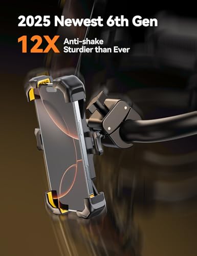 JOYROOM Motorcycle Phone Mount, [1s Auto Lock][100mph Military Anti-Shake] Bike Phone Holder for Bicycle, [10s Quick Install] Handlebar Phone Mount, Compatible with iPhone, Samsung, All Phone, Yellow - color: Yellow