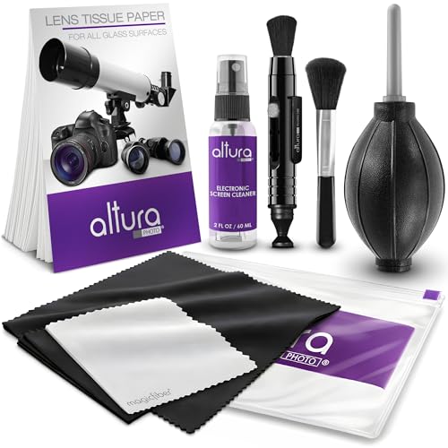 Altura Photo Camera Cleaning Kit - Lens Cleaner Spray, Brush, Pen, Blower, Microfiber Cleaning Cloths, Tissue Wipes for Canon Nikon Sony Fuji Olympus Pentax Sigma Tamron DSLR & Mirrorless Cameras - style: w/ 2 oz. Altura Photo Cleaning Solution