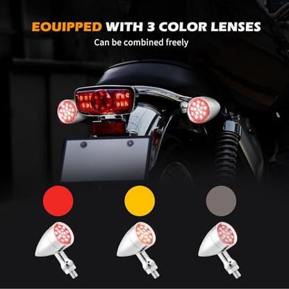 Rich Choices 2pcs Chrome 15 LED Motorcycle Stop Brake Running Turn Signal Indicator Red Lights Compatible with Harley Honda Chopper (Chrome with net-Red Light) - color: Chrome with net-Red Light