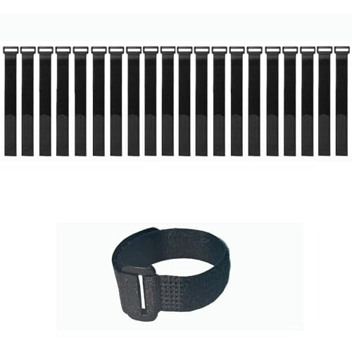 20 Pack 8 Inch Reusable Fastening Cable Straps,Adjustable Multi-Purpose Hook and Loop Straps Nylon Cable Ties for Wire Cable Management Home Office Garage Outdoor Organization - size: 8'' x 0.6'' (Black)