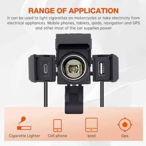 BlueFire Cigarette Lighter Socket Splitter, USB QC3.0 Type-C 30W PD Fast Car Charger, 12V/24V Car Charger Waterproof Adapter for Motorcycle RV Marine Boat Truck ATV