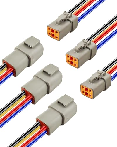 12 AWG 4 Pin DTP Connector, 4 Way Automotive Waterproof Electrical Connectors Heavy Duty, 12 Gauge Cable Wire Male and Female Quick Connect Harness for Car Truck Boat LED-3 Pack - style: 4 Pin:12AWG