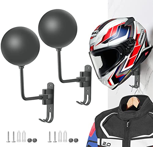 SANGMO Grey 180 Motorcycle Helmet Rack, Rotation Metal Wall Mounted Holder With 2 Hooks for Bike Coats, Caps, Baseballs (2 Pcs) - color: Gray*2