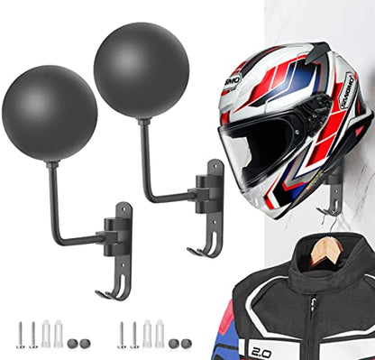SANGMO Grey 180 Motorcycle Helmet Rack, Rotation Metal Wall Mounted Holder With 2 Hooks for Bike Coats, Caps, Baseballs (2 Pcs) - color: Gray*2