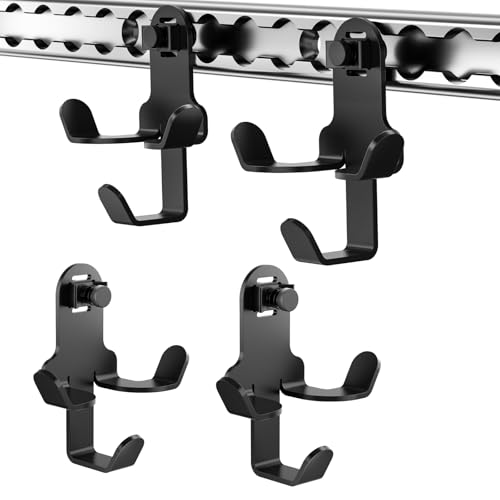 2 Pack 3-in-1 Heavy Duty L Track Hooks for Helmet, Gloves, Aluminum Alloy Quick-Mount Hanger, Fits Vertical & Horizontal L-Track Rails, Ideal Tie Down Accessories for Vans, Trailers,Garages
