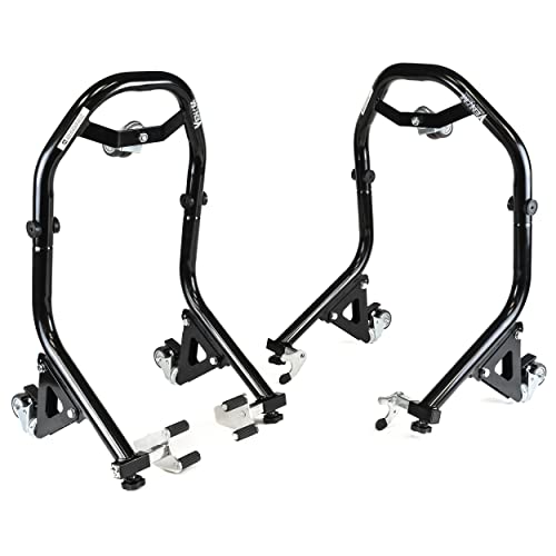 Motorcycle Lift Stands w/Dolly Wheels, Front Fork & Rear Spool Lift Attachments, Compatible with 2001-2007 Suzuki SV1000