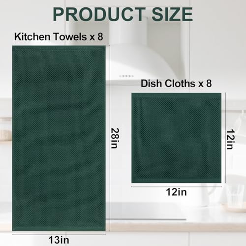 Homaxy 100% Cotton Kitchen Towels and Dishcloths Set, 12 x 12 Inches and 13 x 28 Inches, Set of 16 Bulk Kitchen Towels Set, Ultra Soft Absorbent Dish Cloths for Washing Dishes, Blackish Green - color: Blackish Green, style: 16-Piece Set