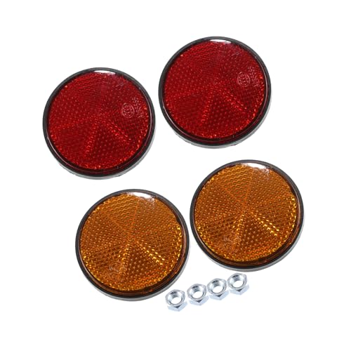 4 Pcs M6x1.0 Orange Red Plastic Universal Round Screw Mount Reflective Warning Reflector with Nut for Motorcycle Bike Replacement Car Parts
