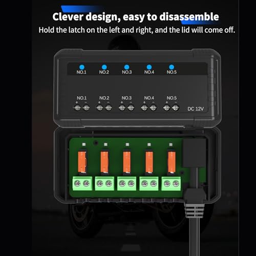 Motorcycle Fuse Box, 20A 5 Circuit Terminal Block with LED Indicator for Cars Motorcycles ATV UTV, PC Material Insulation Heatproof