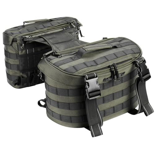 Motorcycle Saddlebags 25L Universal Throw Over Saddle Bags Waterproof Large Capacity Duffle Gear Organizer for Camping Trip Travel Outdoor with Raincover, Green