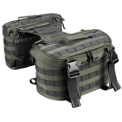 Motorcycle Saddlebags 25L Universal Throw Over Saddle Bags Waterproof Large Capacity Duffle Gear Organizer for Camping Trip Travel Outdoor with Raincover, Green
