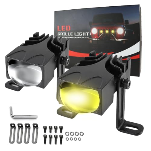 NOVSIGHT LED Grille Projector Driving Light, Motorcycle Dual Color Amber/White 3 Modes Hi/Lo Beam Auxiliary Fog Lights, Mini Off Road Pod Lights for Truck SUV ATV UTV, IP68 Waterproof, Pack of 2
