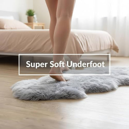 Super Area Rugs Premium Silver Gray Sheepskin Rug Genuine Double 2x6ft Pelt Fluffy Fur Rug for Bedrooms - color: Silver Gray, size: 2' x 6' (Natural)
